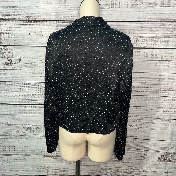 Zara XXL Long Sleeve Satin Polka Dot‎ Wrap Shirt Viscose Blend - Picture 6 of 12
